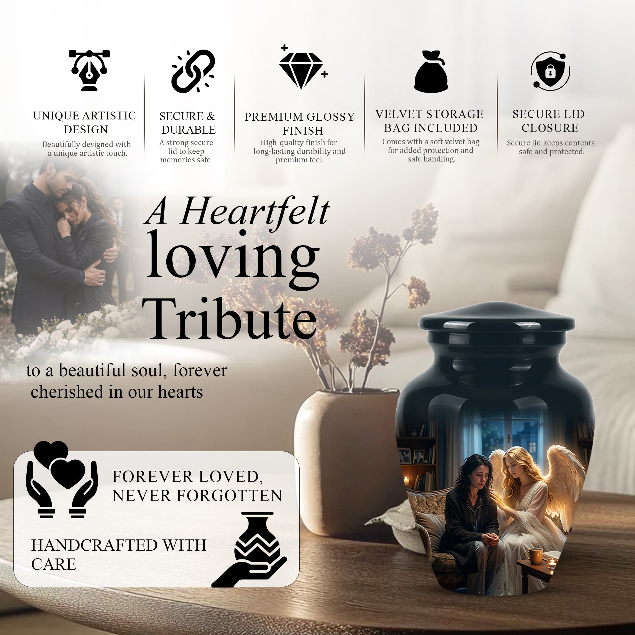 Black Angel Burial Urns - Personalized Memorial Urns For Mother Ashes