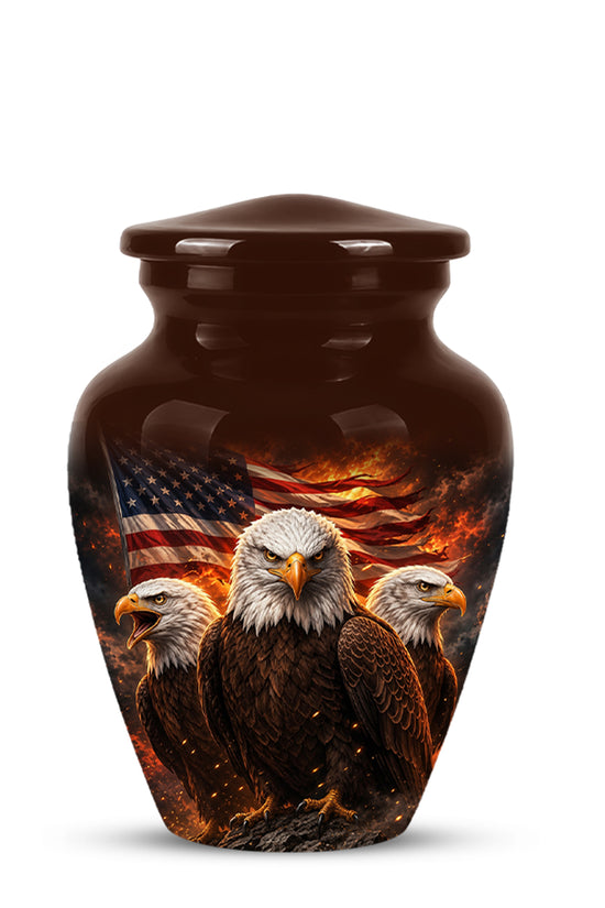 Bald Eagle & American Flag Funeral Urn - Patriotic Veteran Memorial Urn