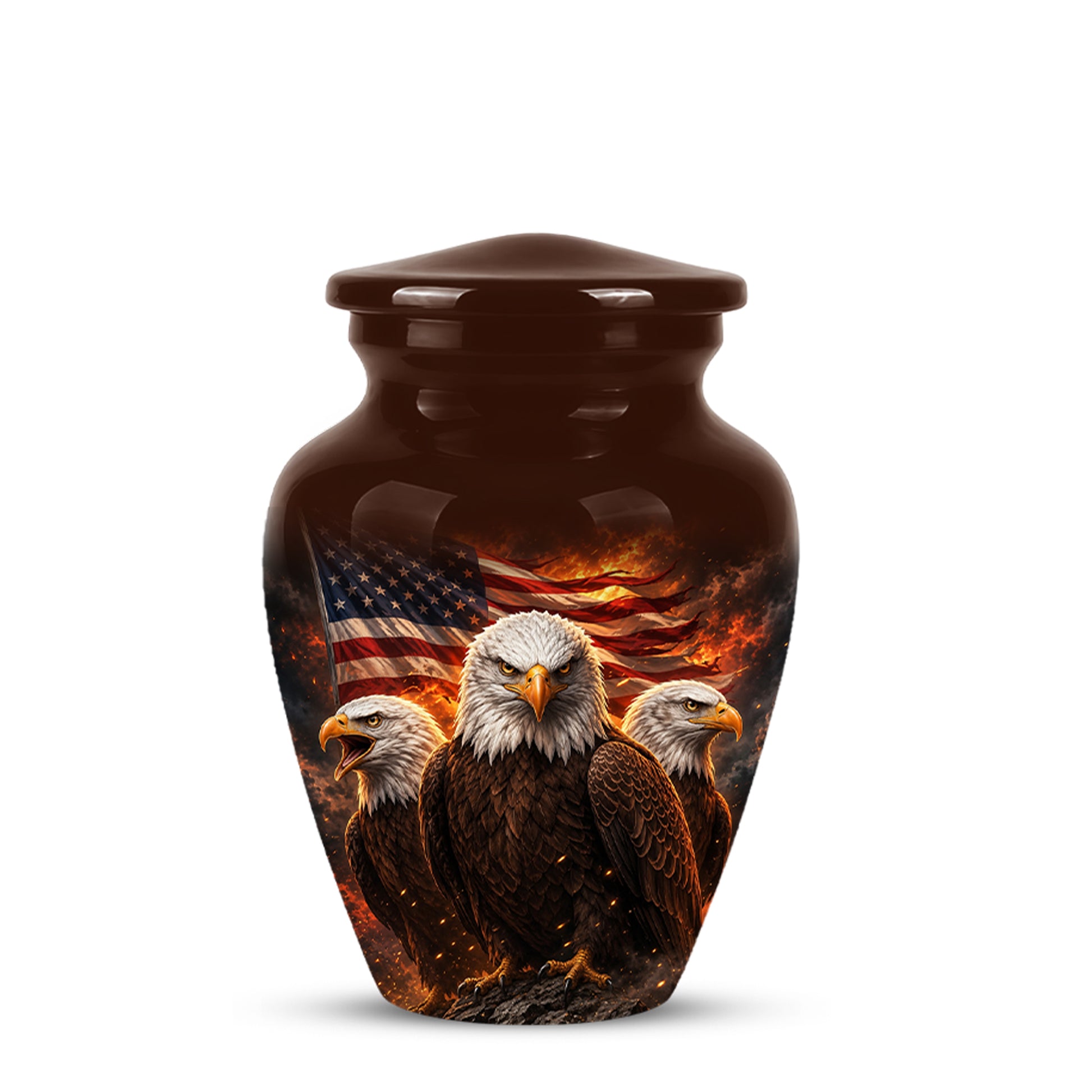 Bald Eagle & American Flag Funeral Urn - Patriotic Veteran Memorial Urn