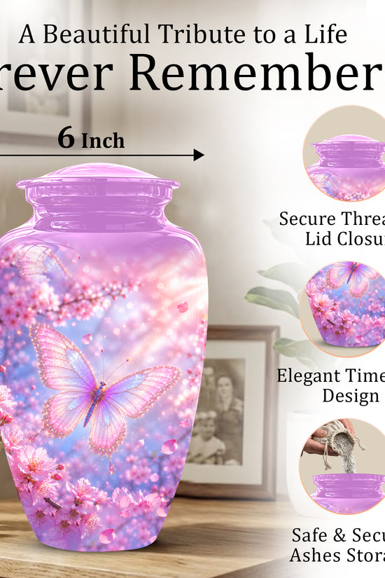 Beautiful Pink Butterfly Cremation Urn - Peaceful Tribute Urns For Mom