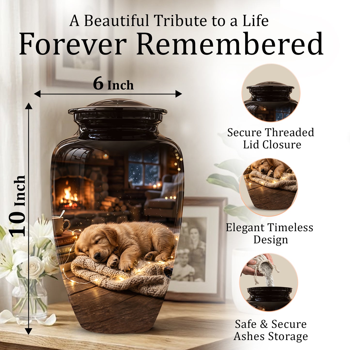 Dog Puppy Cremation Urn - Resting Eternal Memorial Urns For Pet Ashes