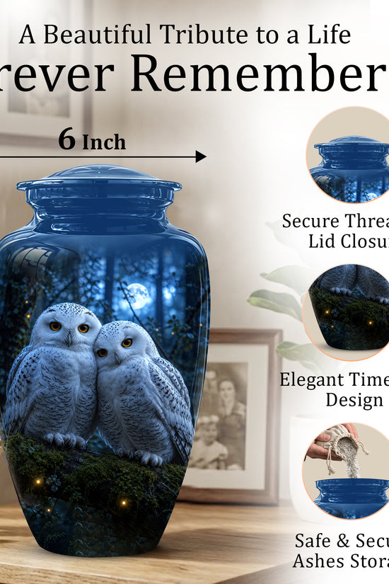 Snowy Owl Cremation Urn - Majestic Blue Memorial Urns For Human Ashes
