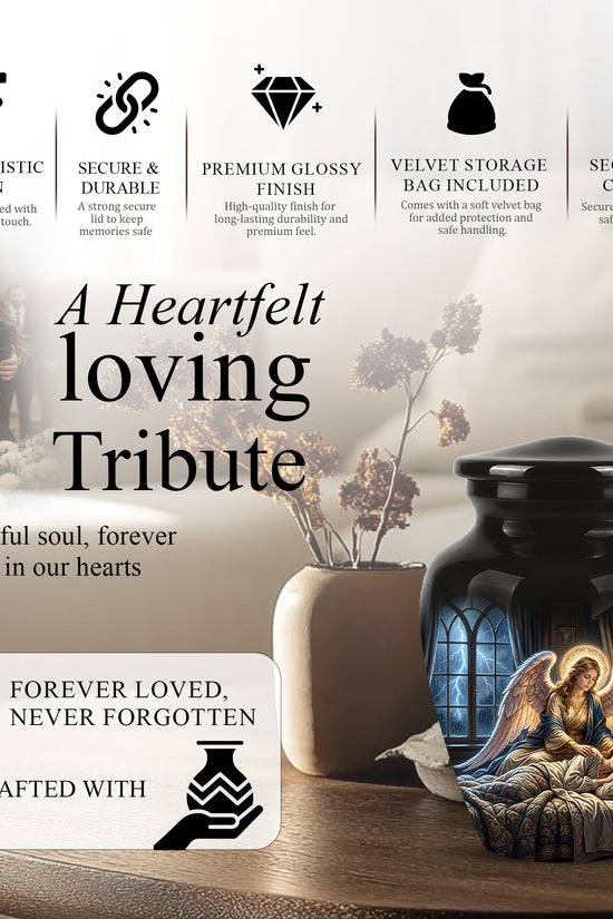 Angel Mom Cremation Urn - Black Memorial Urns For Mother Ashes