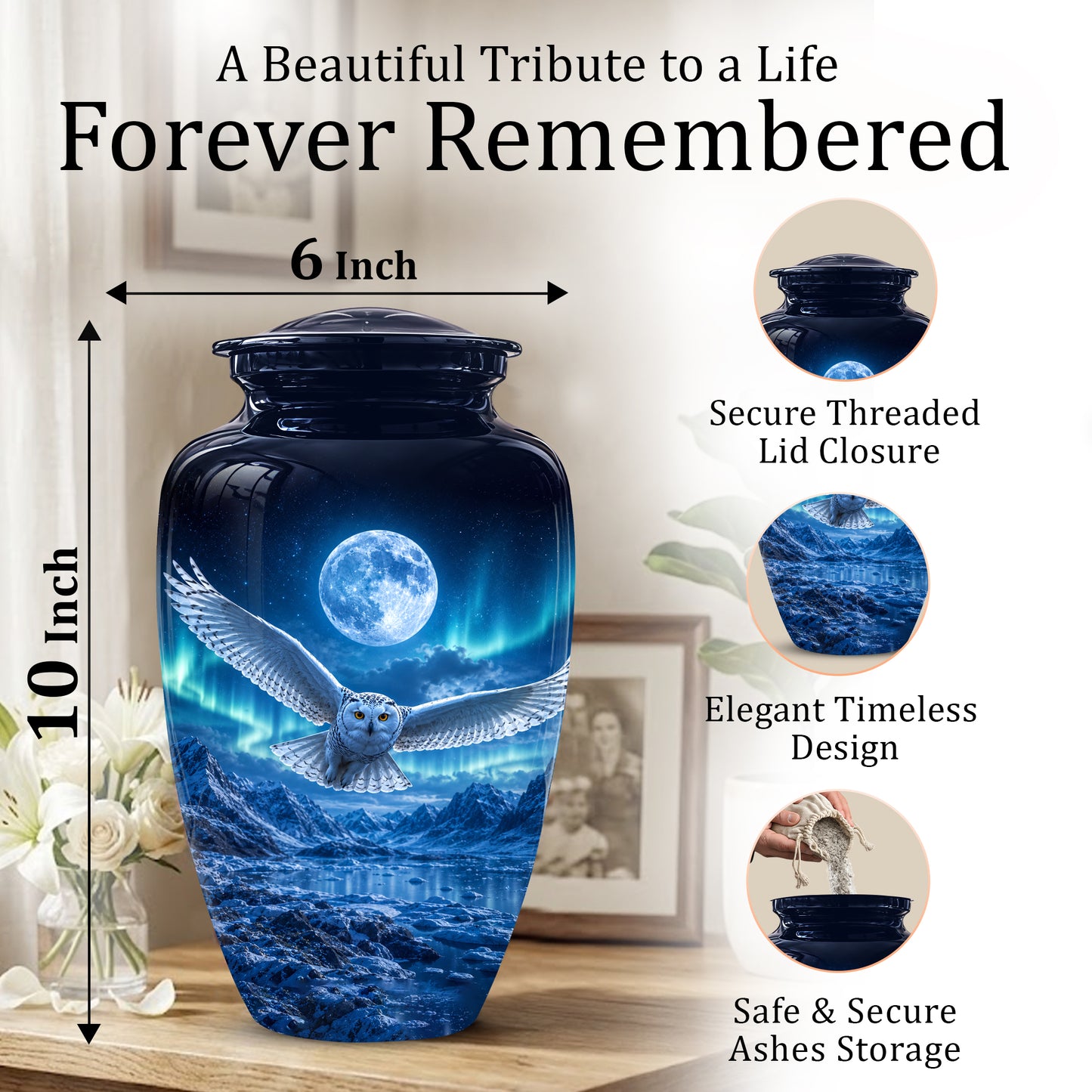 Flying Owl Memorial Urn - Night Owl Cremation Urns For Human Ashes