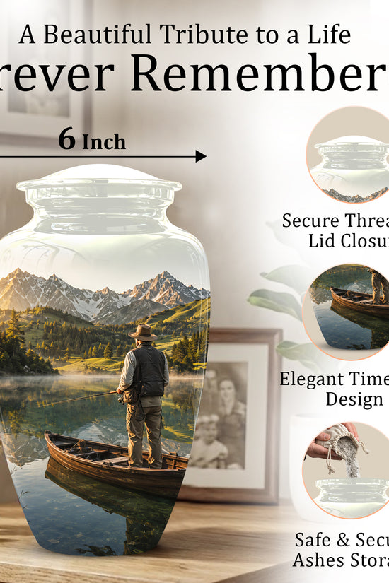 Fishing Cremation Urn - Artistic Landscape Fishing Urns For Dad Ashes
