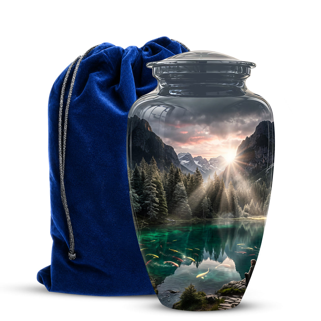 Mountain Lake Cremation Urn - Elegant Nature Urns For Human Ashes