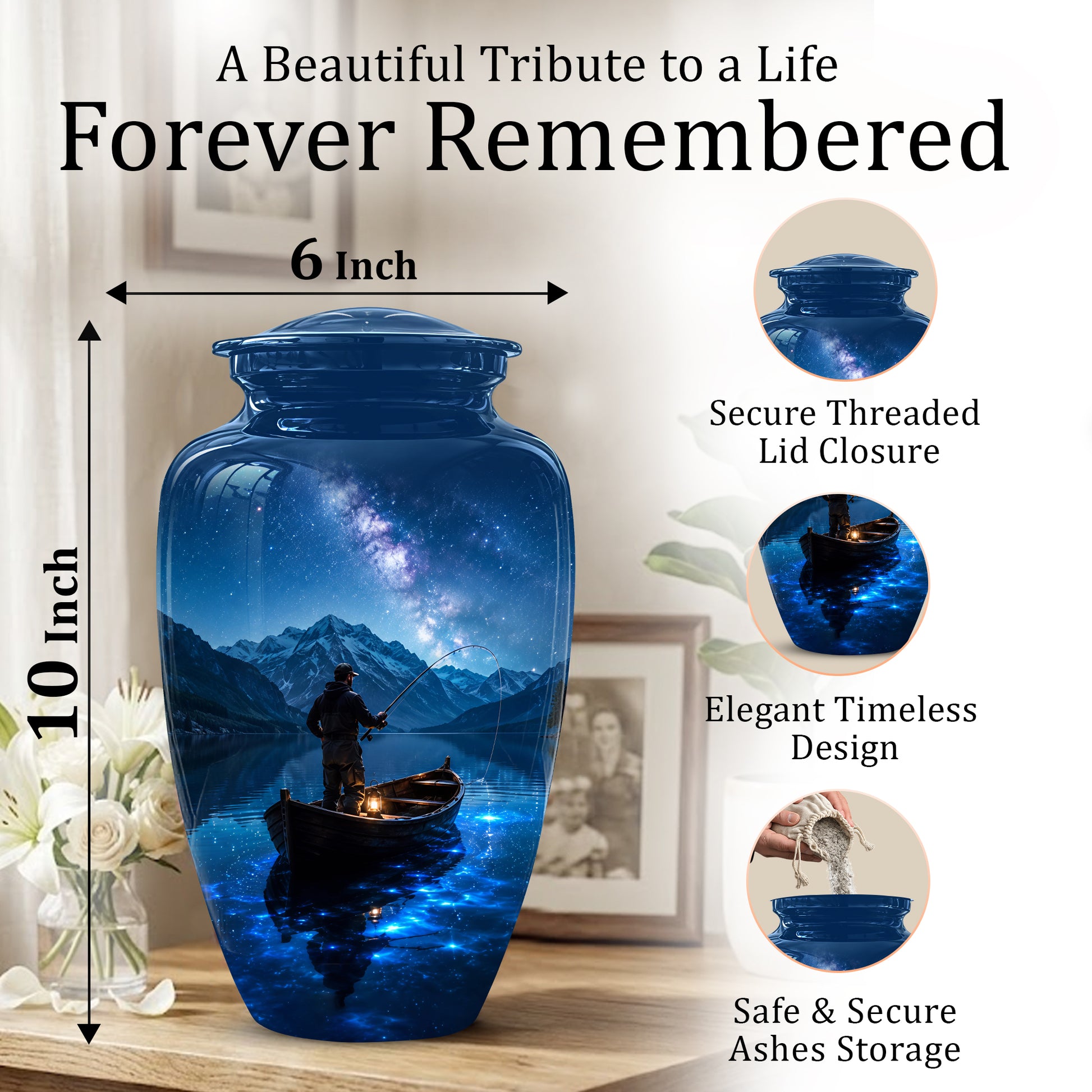 Fisherman Memorial Urn - Night Fishing Urns For Men & Women Ashes