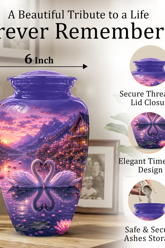 Couple Swan Cremation Urn - Purple Memorial Urns For Loved Ones Ashes