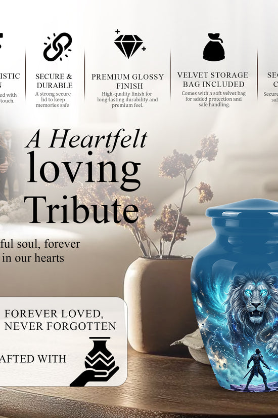 Celestial Cosmic Lion Cremation Urn - Lion Adult Male Memorial Tribute Urn