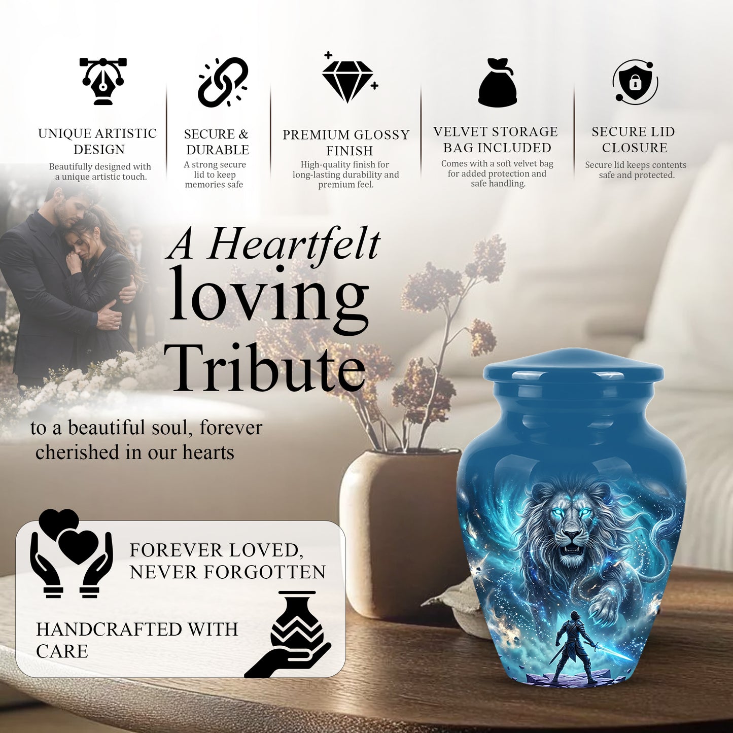 Celestial Cosmic Lion Cremation Urn - Lion Adult Male Memorial Tribute Urn