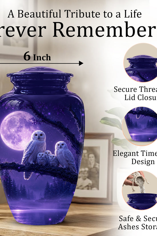 Purple Owl Cremation Urn - Handcrafted Memorial Urn For Adults Ashes