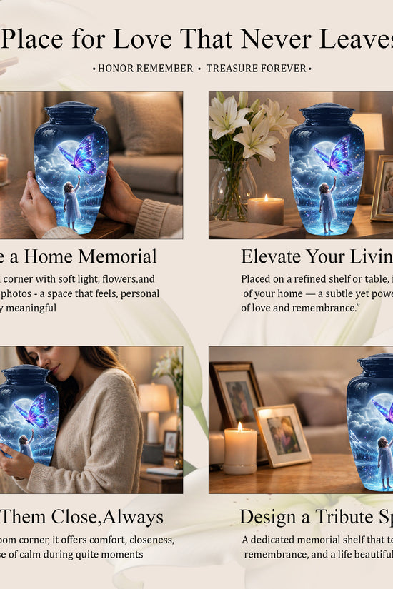 Colorful Butterfly With Girl Child - Beautiful Funeral Urns For Ashes
