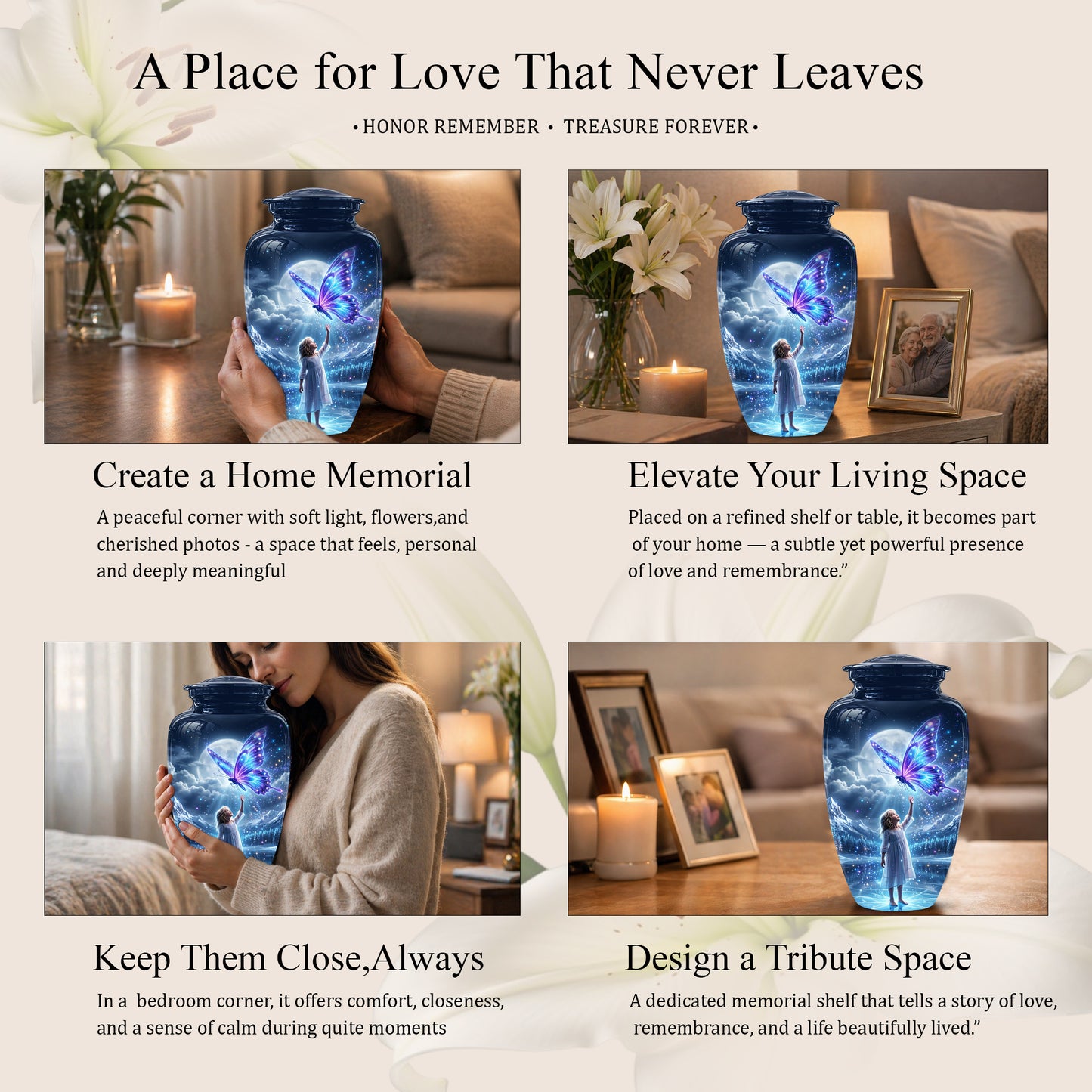 Colorful Butterfly With Girl Child - Beautiful Funeral Urns For Ashes