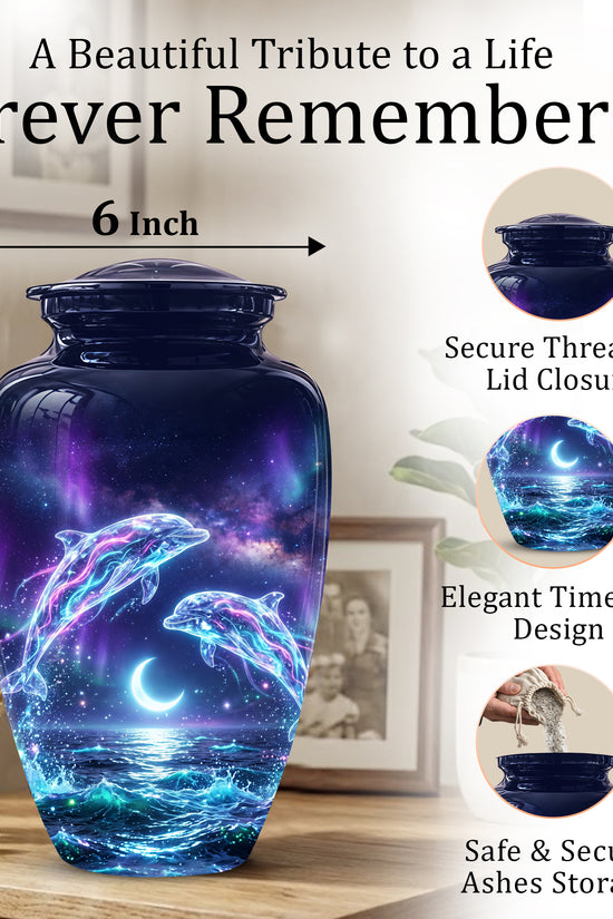 Dolphin Cremation Urn - Artistic Moonlight Memorial Urns For Ashes
