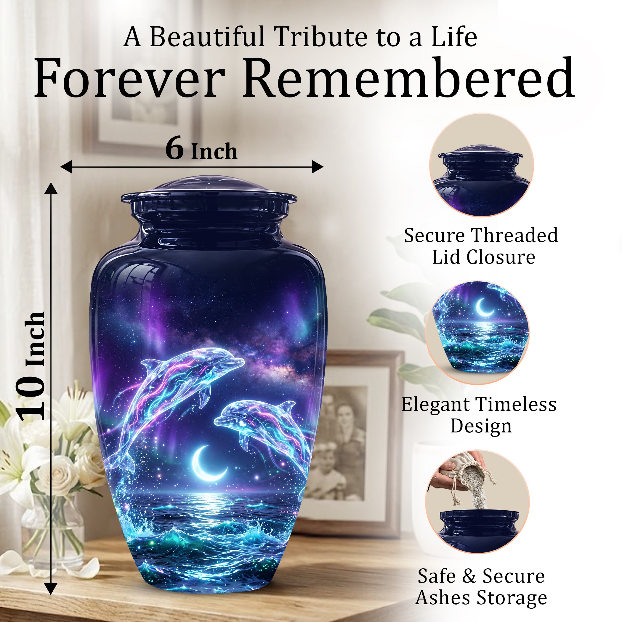 Dolphin Cremation Urn - Artistic Moonlight Memorial Urns For Ashes