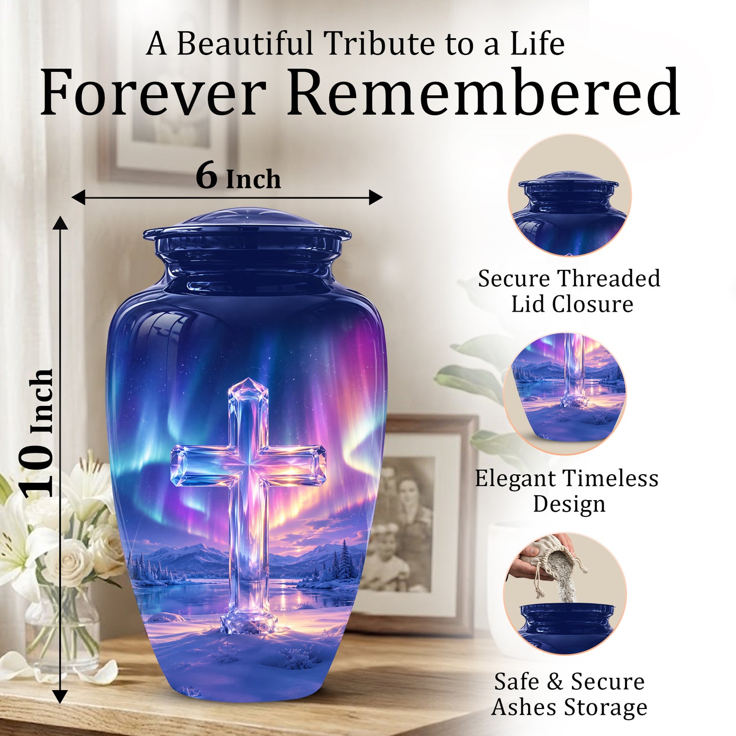 Celestial Cross Cremation Urn for Ashes – Peaceful Tribute Memorial Urn