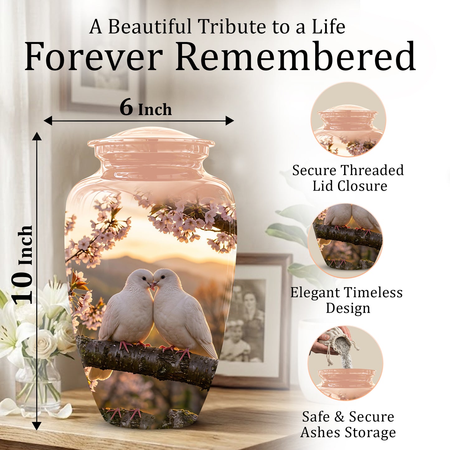 White Couple Dove - Peaceful Memorial Urns To Tribute Lover's Ashes