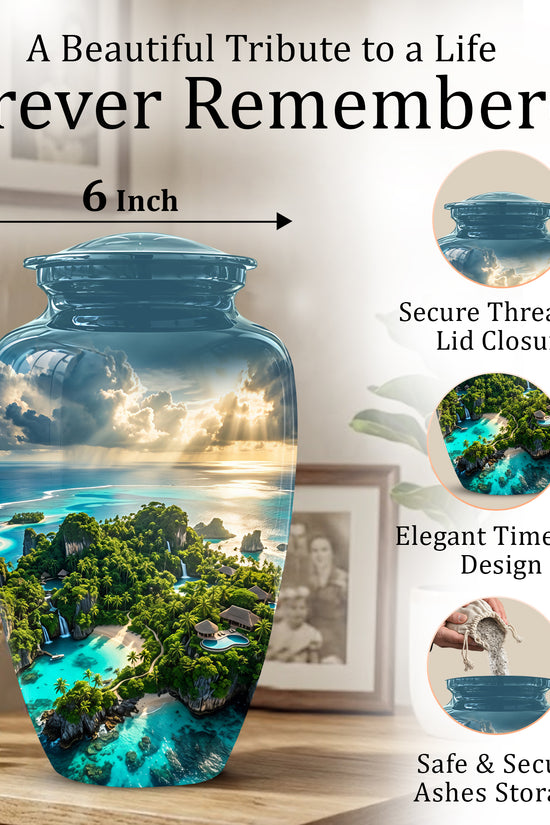 Beach Island Cremation Urn For Human Ashes - Adult Size Memorial Urns