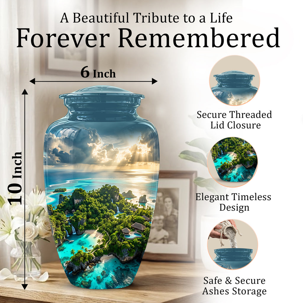 Beach Island Cremation Urn For Human Ashes - Adult Size Memorial Urns