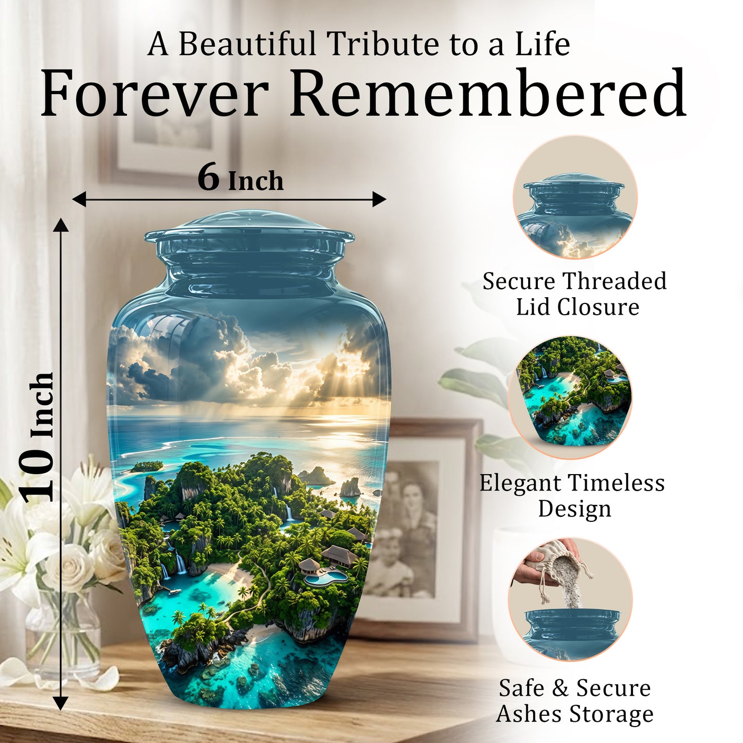Beach Island Cremation Urn For Human Ashes - Adult Size Memorial Urns