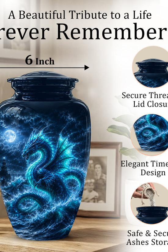 Mystical Blue Dragon Cremation Urn - Custom Handmade Burial Urns