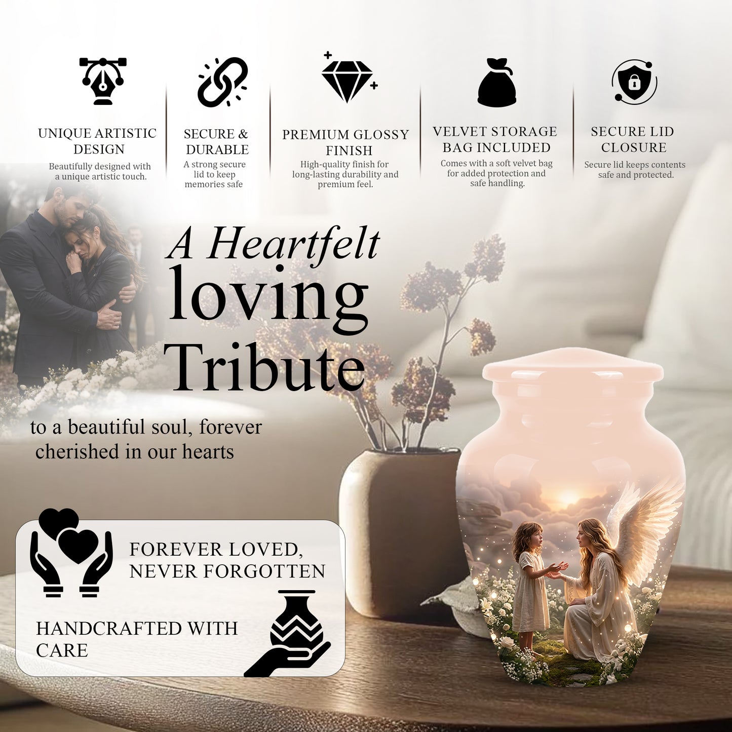 Angel Mom With Girl Child - Beautiful Artistic Custom Urns For Mom Ashes