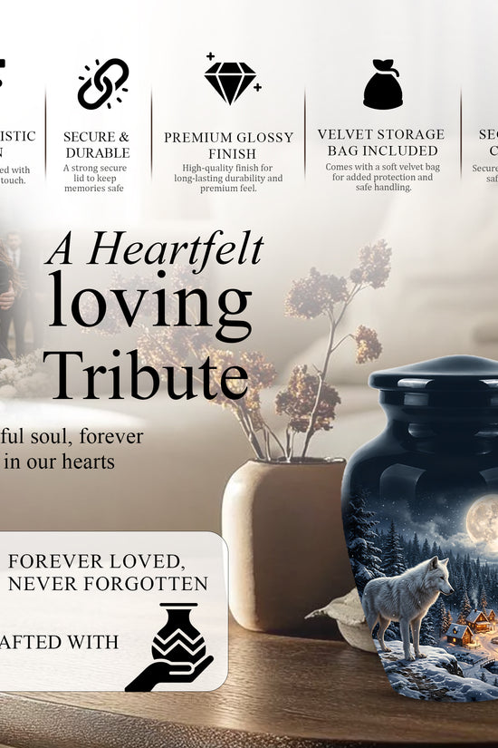 Moonlit Wolf Urn for Ashes - Custom Memorial Urn For Human Ashes