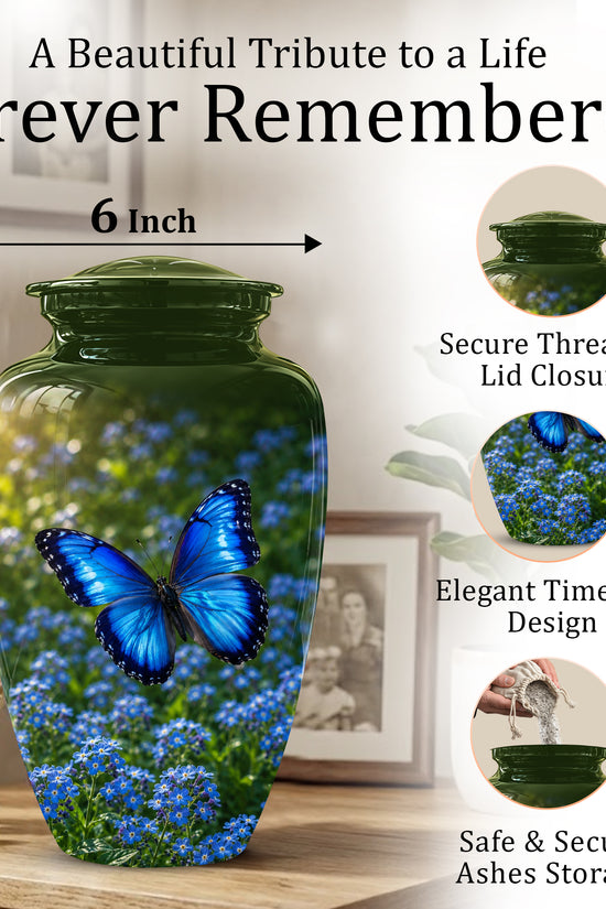 Blue Flying Butterfly Themed Urn - Majestic Butterfly Urns For Ashes