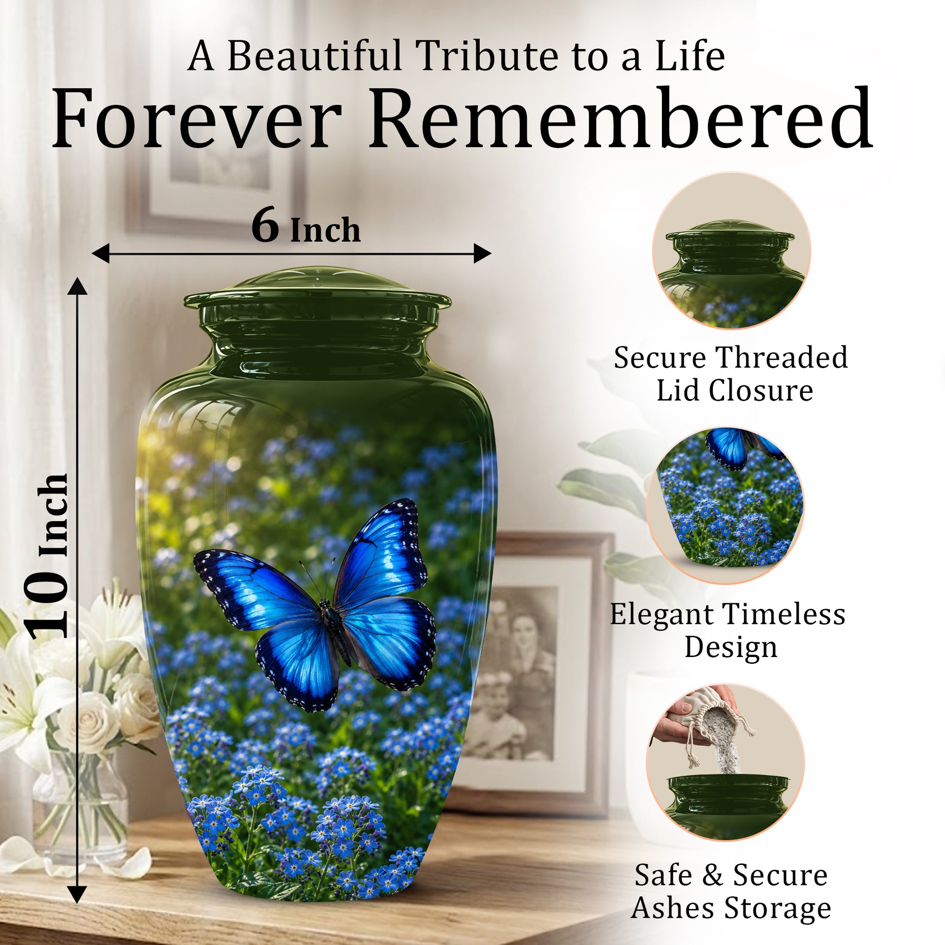 Blue Flying Butterfly Themed Urn - Majestic Butterfly Urns For Ashes