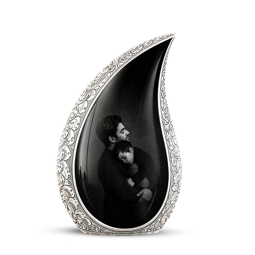 Black Father & Son Memorial Urn - Custom Cremation To Tribute Dad Ashes