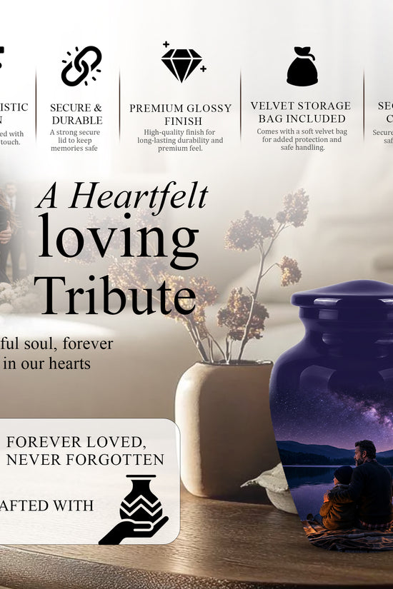 Father & Son Love Cremation Urn - Mountain Night Scenic Urns For Dad