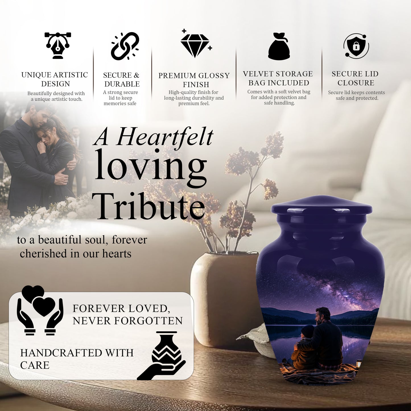 Father & Son Love Cremation Urn - Mountain Night Scenic Urns For Dad