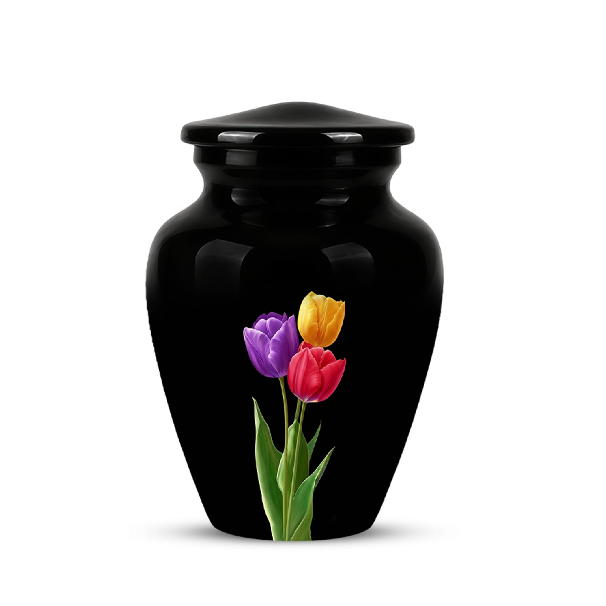 Colorful Tulips Flower Cremation Urn - Personalized Black Urns On Sale