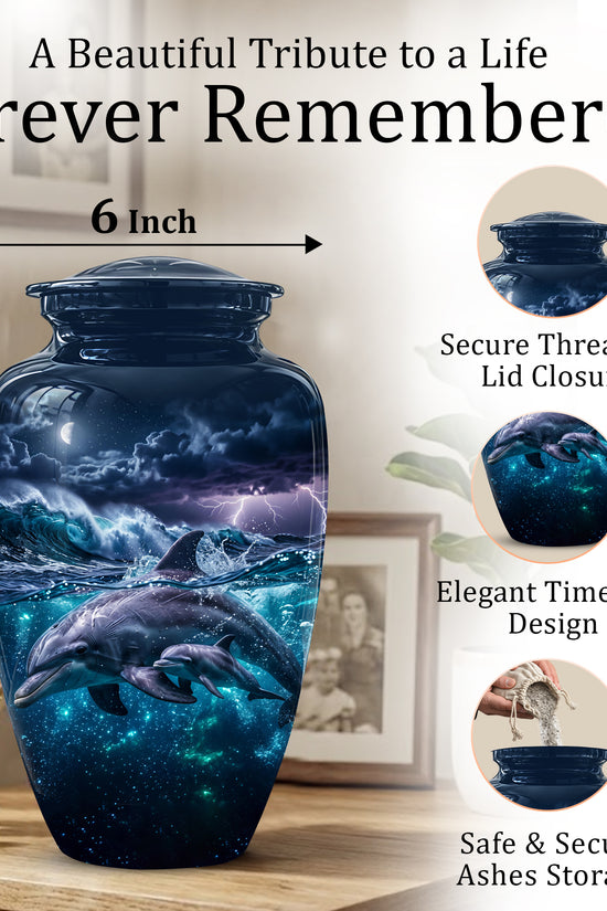 Dolphin Cremation Urn for Ashes –  Beautiful Ocean Storm Memorial Art