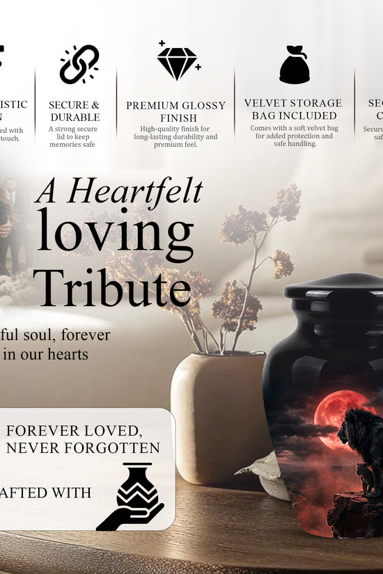 Lion With Cub Cremation Urn - Blood Moon Urns For Human Ashes