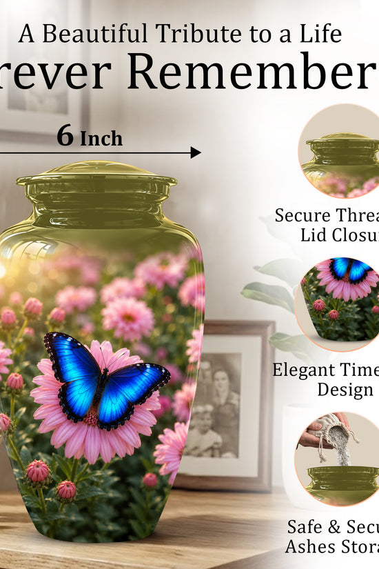 Personalized Blue Butterfly Urn - Pink Flower Memorial Urns For Ashes