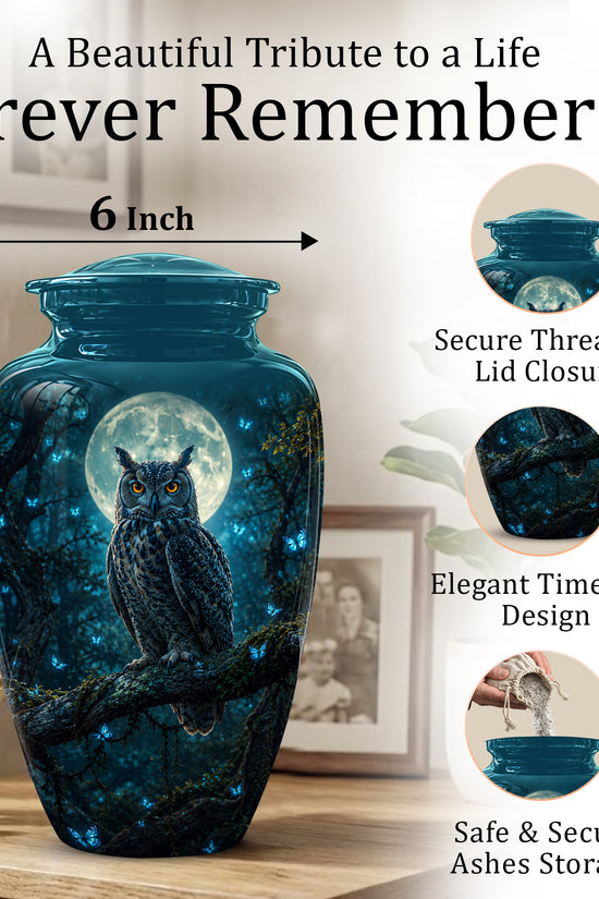 Majestic Horned Owl Burial Urn - Moonlight Owl Funeral Urns For Ashes