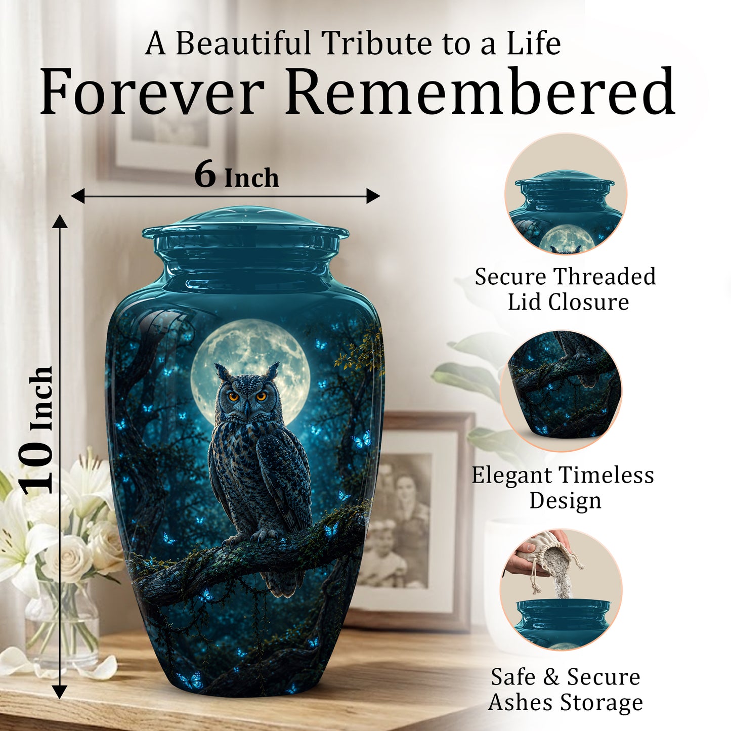 Majestic Horned Owl Burial Urn - Moonlight Owl Funeral Urns For Ashes