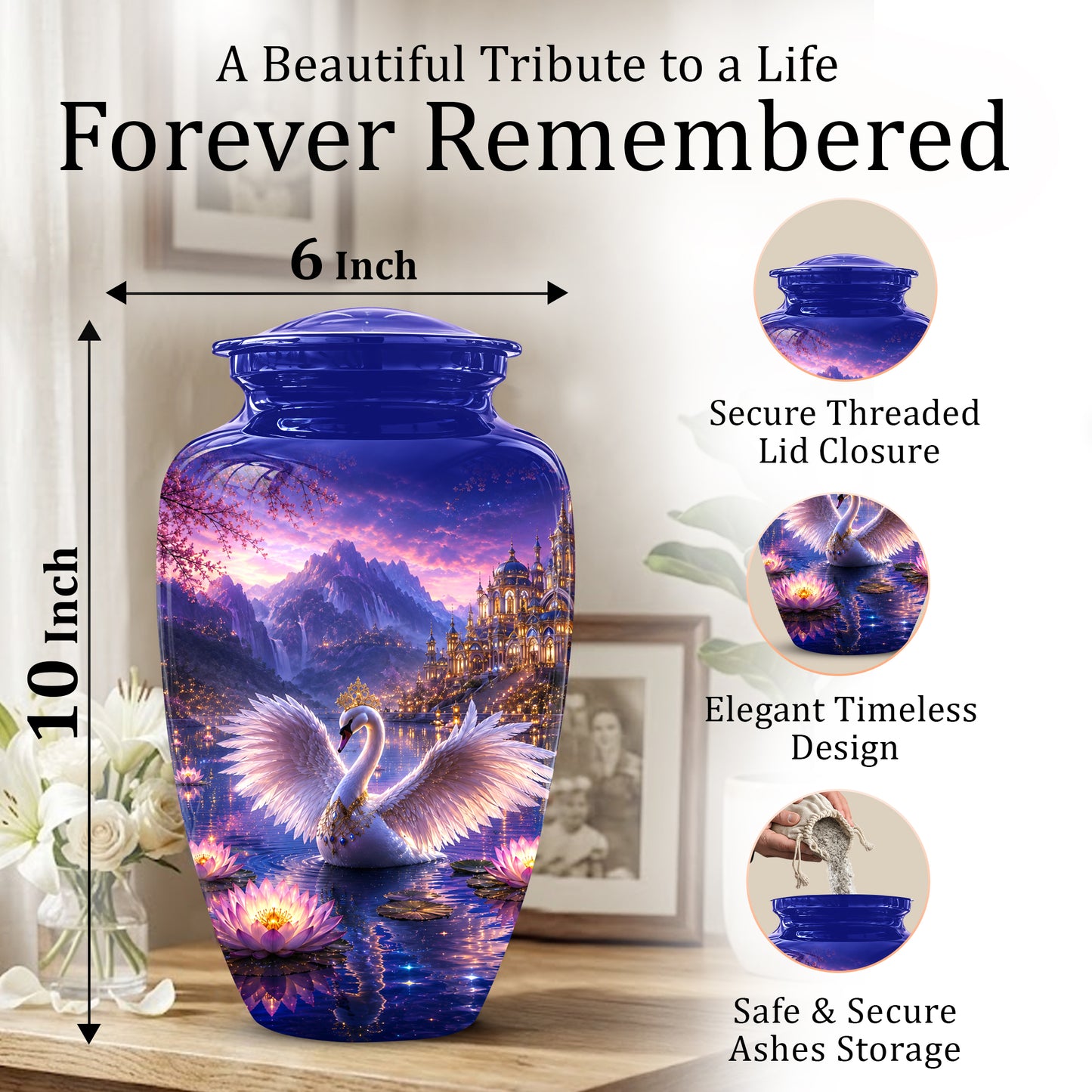 Swan Lake Fantasy Urn - Majestic Burial Urns For Loved Ones Ashes