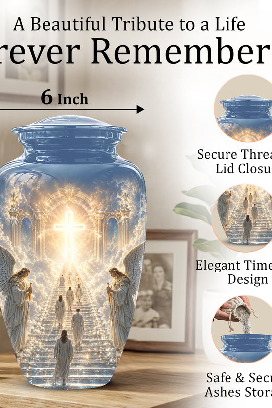 Heaven’s Gate Cross Cremation Urn – Angel Memorial Urn For Human Ashes