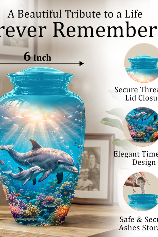 Baby Dolphin With Mother - Beautiful Artistic Urn To Tribute Mom Ashes