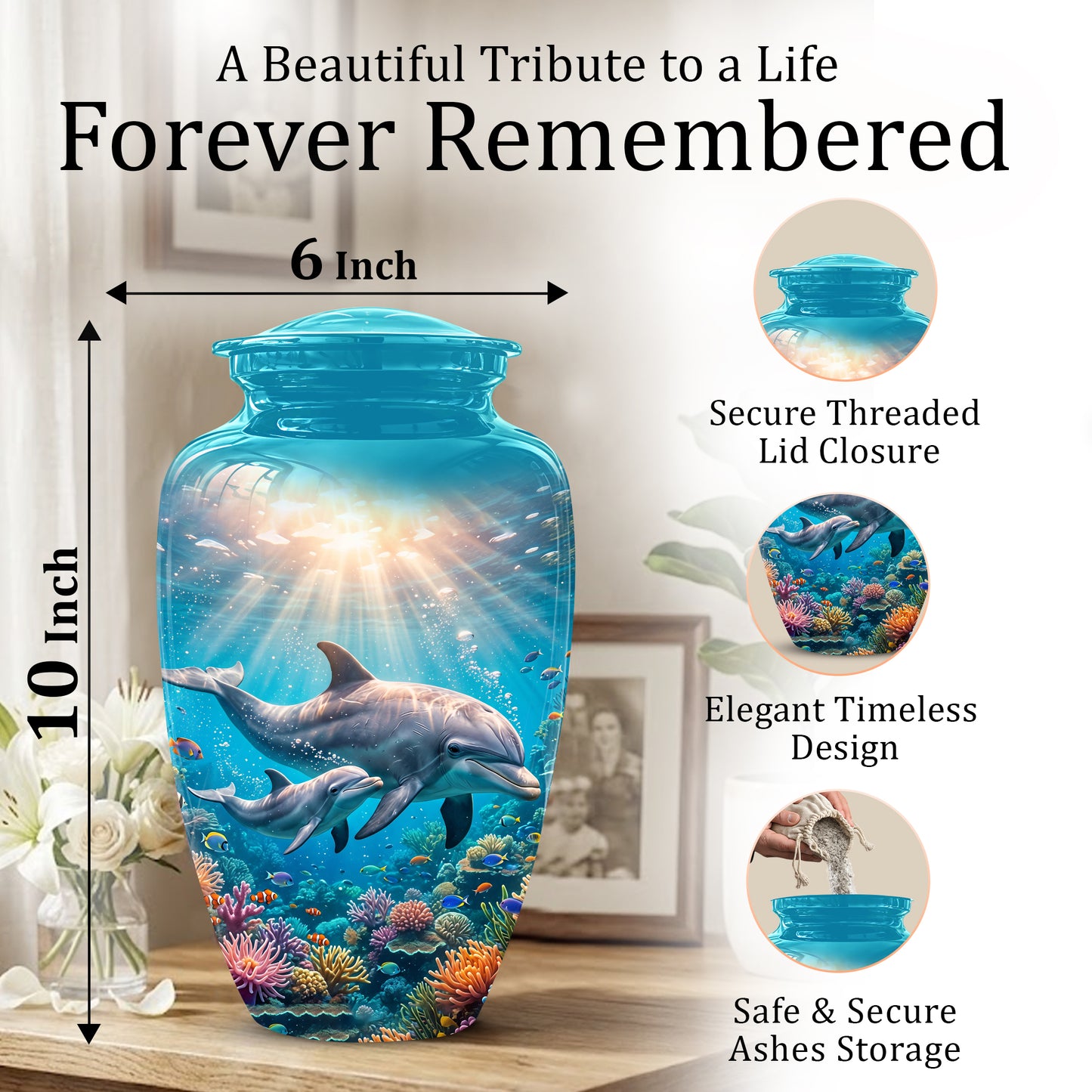 Baby Dolphin With Mother - Beautiful Artistic Urn To Tribute Mom Ashes