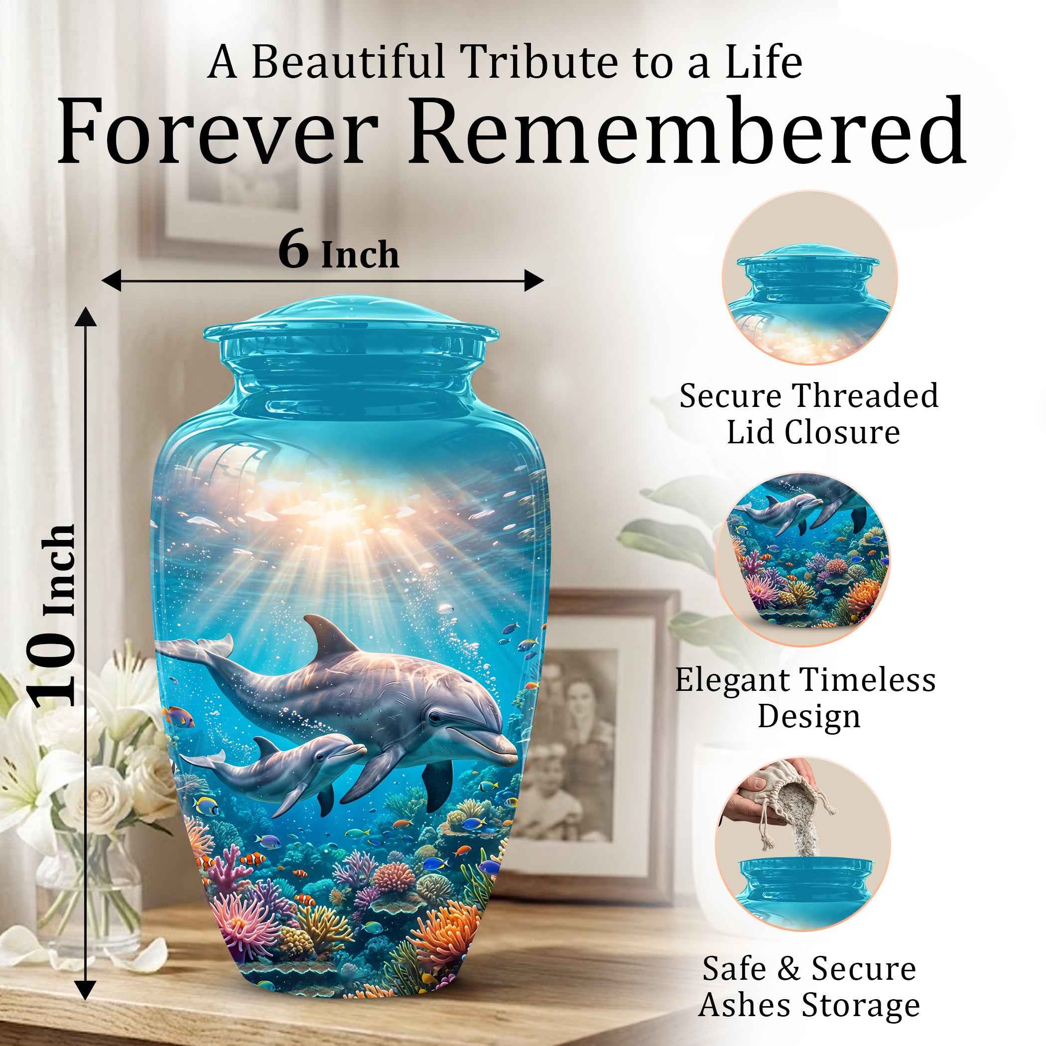Baby Dolphin With Mother - Beautiful Artistic Urn To Tribute Mom Ashes
