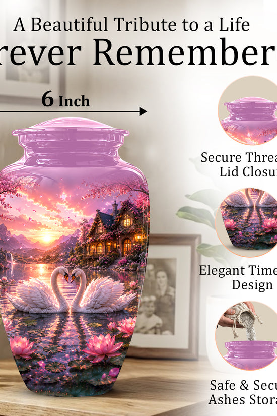 Couple Swan Memorial Urn - Peaceful Classic Urn For Lover's Ashes