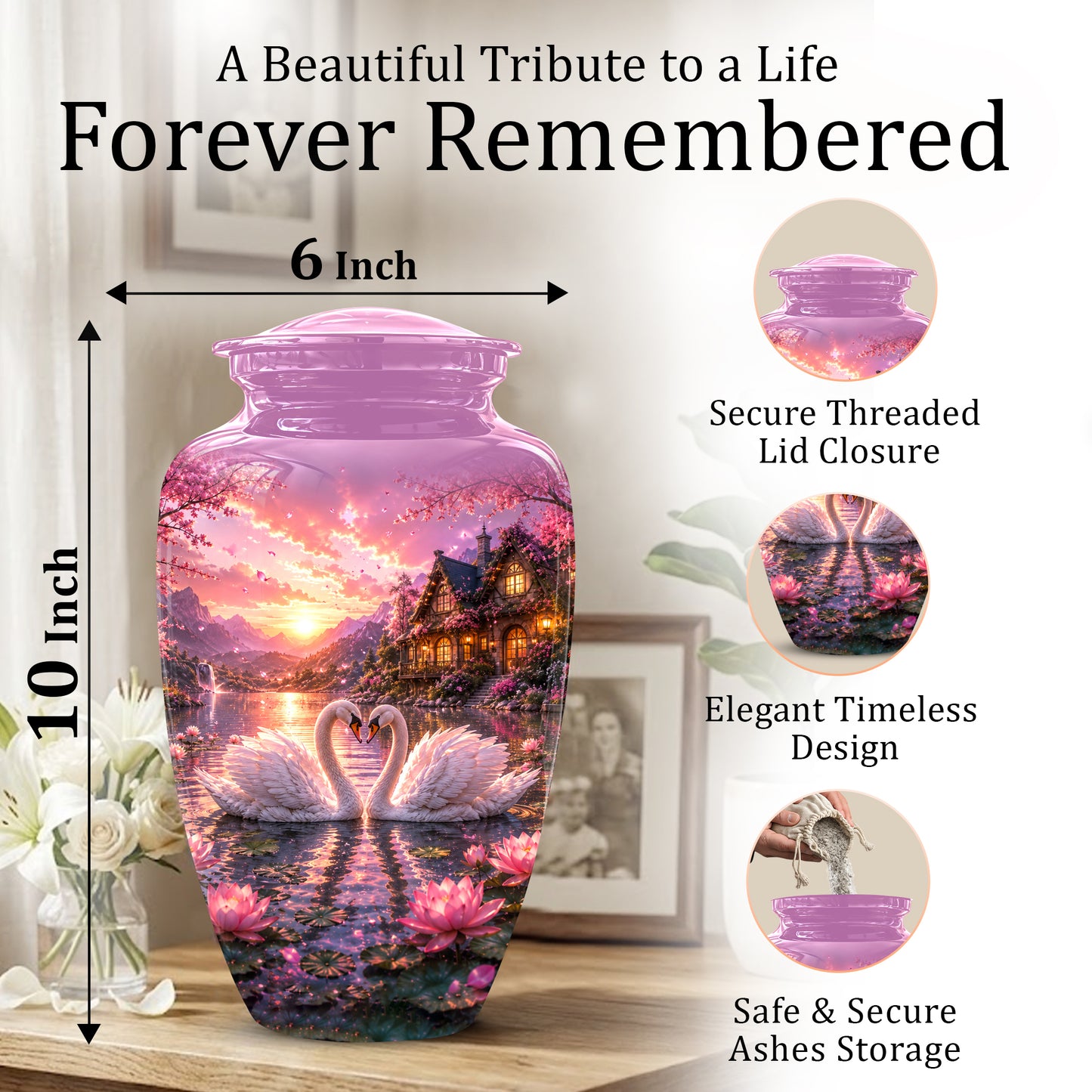 Couple Swan Memorial Urn - Peaceful Classic Urn For Lover's Ashes