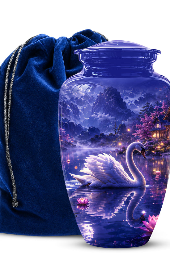 White Swan Cremation Urn - Night Landscape Funeral Urns For Human Ashes