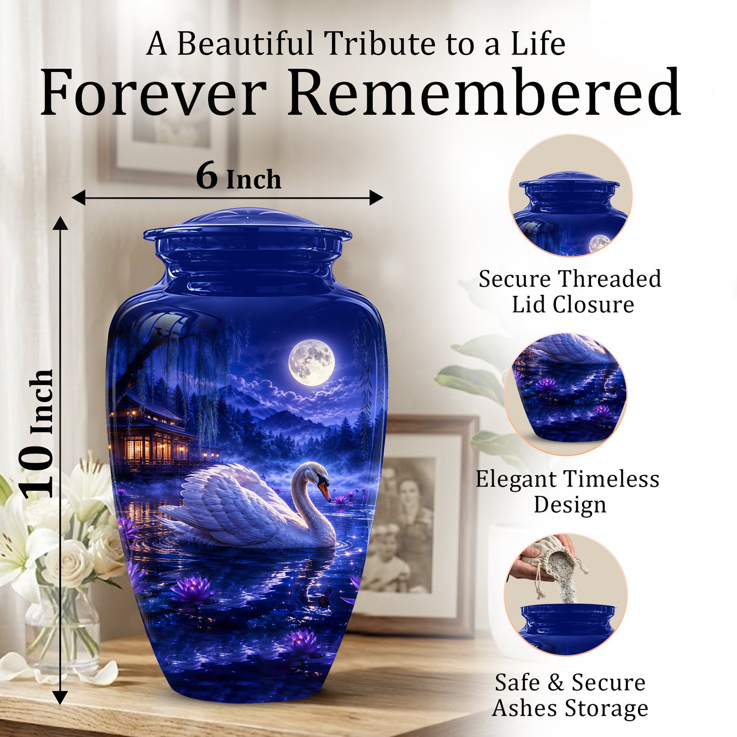 White Swan Memorial Urn - Personalized Funeral Urns On Sale For Ashes