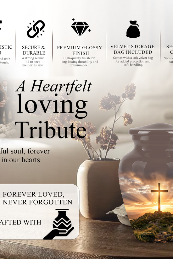 Christian Cross Cremation Urn - Sunrise Scenic Burial Urns For Human Ashes