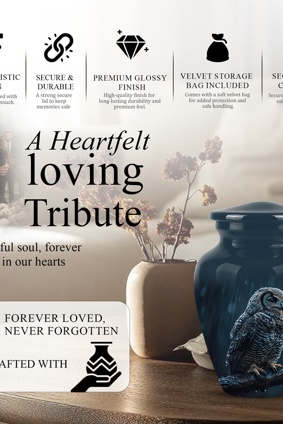 Snowy Owl Cremation Urn - Night Owl Burial Urns For Human Ashes