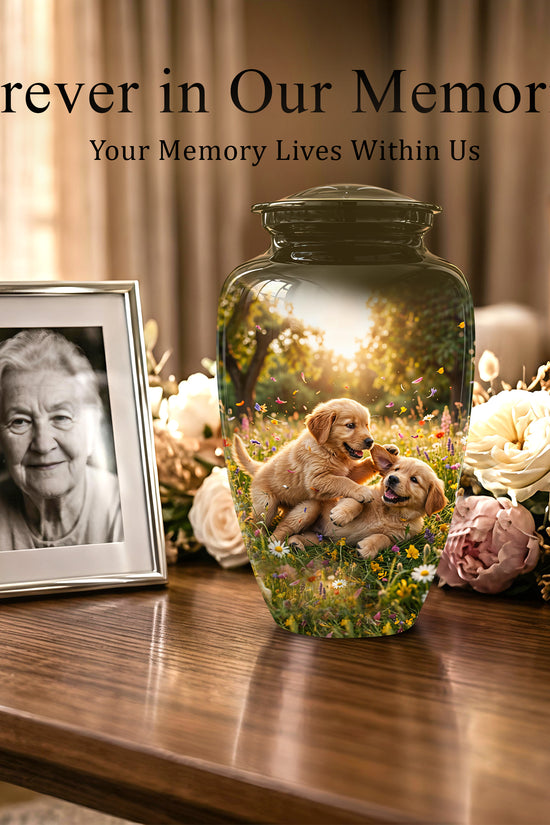 Cute Playing Puppies Memorial Urn - Custom Urns For Dog Friends Ashes